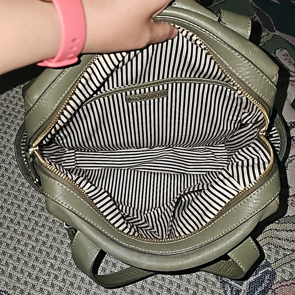 Henri Bendel New York bag backpack olive green leather bagpack